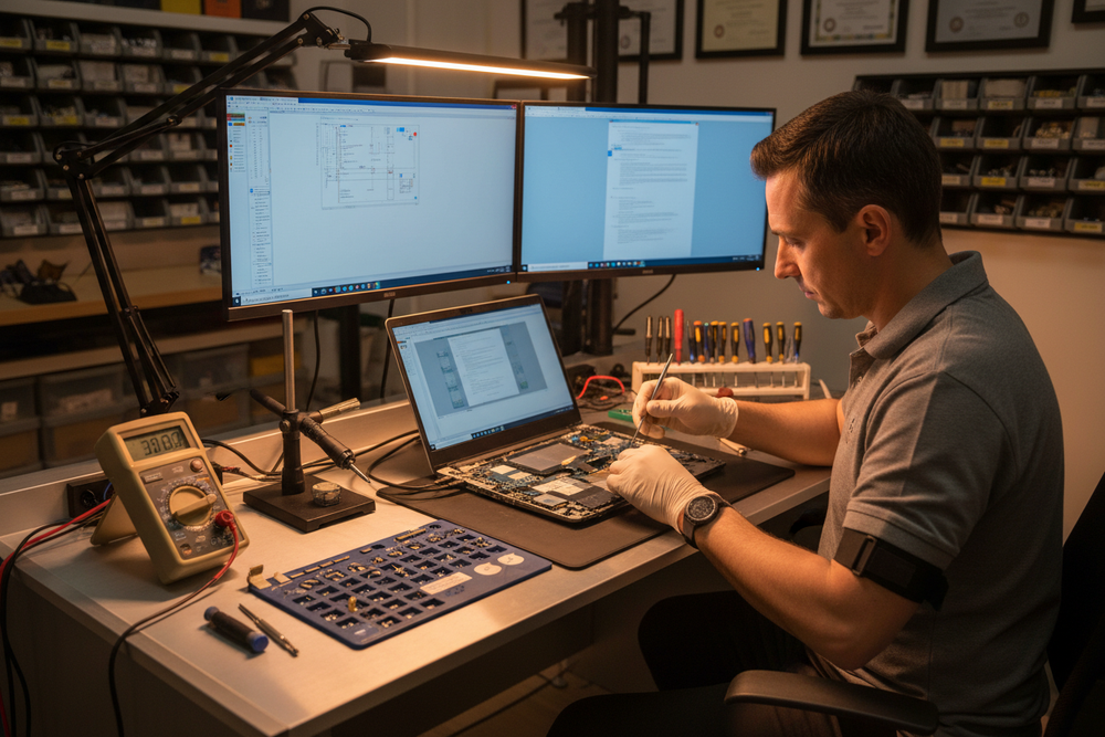 Technician repairing laptop
